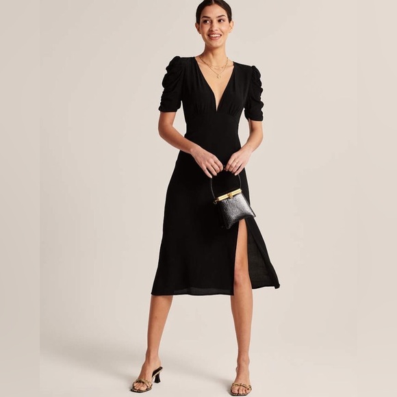 Abercrombie & Fitch Dresses & Skirts - Abercrombie - Cinched Gathered Sleeve Midi Dress - Black - Size Medium